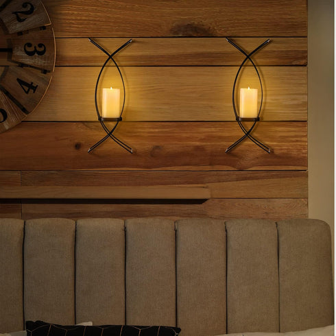 Set Vesici Candle Sconces of Two Metal Wall Candle Holder Wall Mounted Sconces Decorative Iron Holder for Living Room