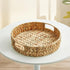 13 inch 1Pack Round Wicker Tray, Hand-Woven Rattan Serving Trays with Handles for Snack Drinks Coffee Table Tray, Water