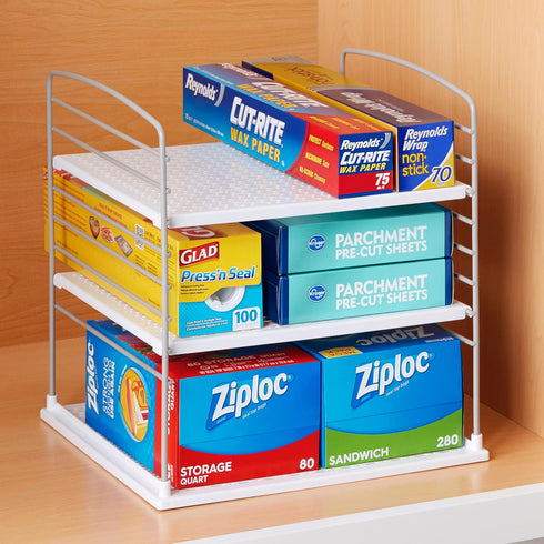 YouCopia UpSpace Cabinet Box Organizer - Adjustable Kitchen and Pantry Shelf for Plastic Wrap and Foil Storage, Extra