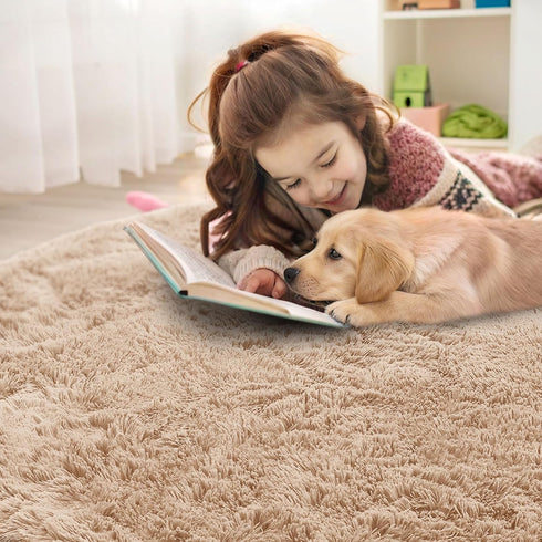 5 OLANLY Beige Round Rugs for Bedroom - Machine Washable, ft Circle Area Rugs for Living Room, Soft and Fluffy Shaggy
