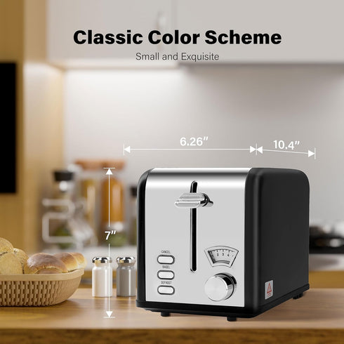 Simple Deluxe Stainless Steel Toaster, 2 Slice, Extra Wide Slot & Removable Crumb Tray, 5 Shade Options,