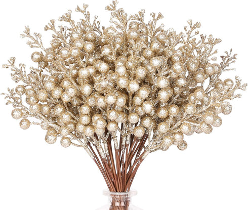 HOHOTIME 36Pcs Christmas Glitter Berries Stems, 9.5 Inch Artificial Christmas Tree Picks