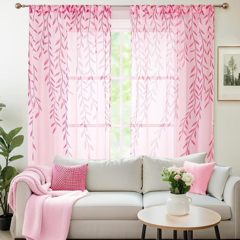 BROSHAN Pink Sheer Curtains Set, 2 Panels 78 inches Long, Pretty Printed Drapes for Girls Bedroom & Nursery
