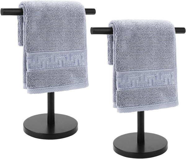 T-Shape Bath Hand Towel Holder Stand - Stainless Steel Free Standing Rack for Bathroom Kitchen & Countertop, 2 Pack