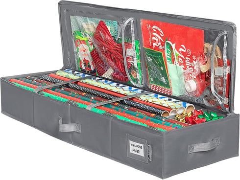 Wrapping Paper Storage Container - Fits Up to 27 Rolls, Underbed Gift Wrap Organizer Bags, Durable Material