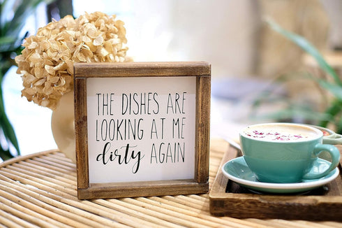 Lavender Inspired Funny Kitchen Sign - The Dishes are Looking at Me Dirty Again, Mini Farmhouse Decor