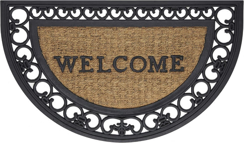 Wrought Iron Rubber Door Mat - Fleur De Lis Slice, 18 Inch Width, 30 Inch Length