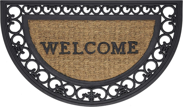 Wrought Iron Rubber Door Mat - Fleur De Lis Slice, 18 Inch Width, 30 Inch Length