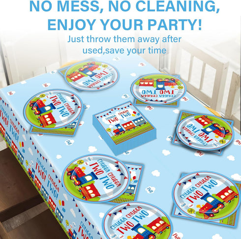 24 Set 2nd Qyeahkj Guests Chugga Chugga Two Two Birthday Party Paper Plates Napkins Tablecloth Supplies Train