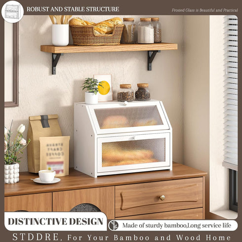 Countertop STDDRE Bread Box for Kitchen Bin Double Layer Bread Box Storage Container Extra Large Capacity Farmhouse