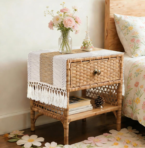yuboo Boho Table Runner Short, Small Neutral Spring Table Runner 36 Inches,