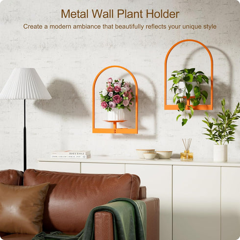 2-Pack Orange Metal Wall Plant Holder - Wall Mounted Plant Stands and Hanging Holders for Indoor Planter and Flower Pot
