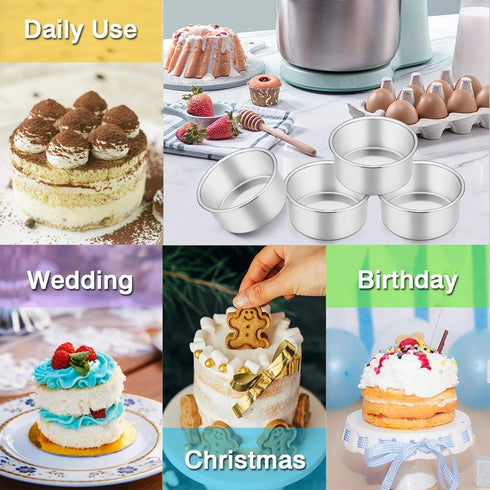 TeamFar 4 Inch Cake Pan, 4 Pcs Mini Cake Pan Round Tier Baking Tins Set, Stainless Steel, Healthy & Sturdy