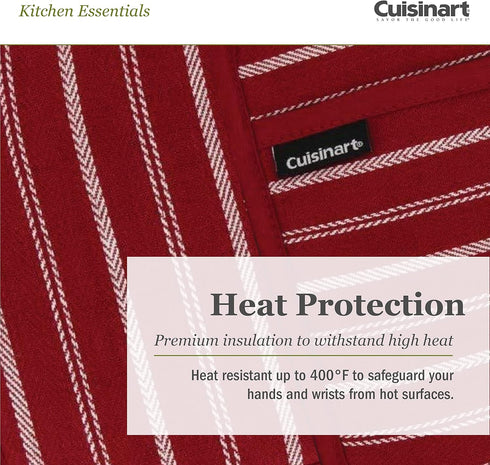 Cuisinart Neoprene Oven Mitts and Potholder Set, Heat Resistant Gloves with Non-Slip Grip, Red Dahlia