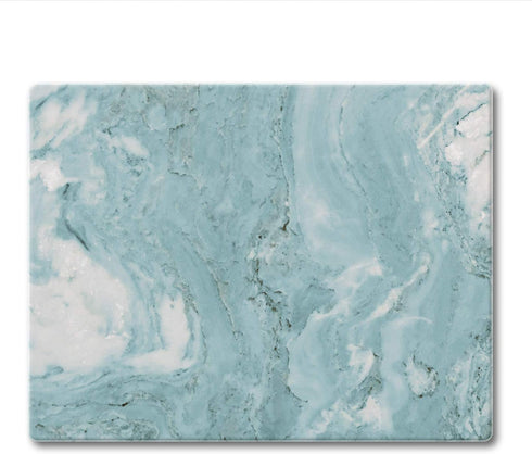 CounterArt Teal Quartz Design Decorative Tempered Glass Cutting Board 10” x 8”, Heat Tolerant, Dishwasher Safe, Blue,