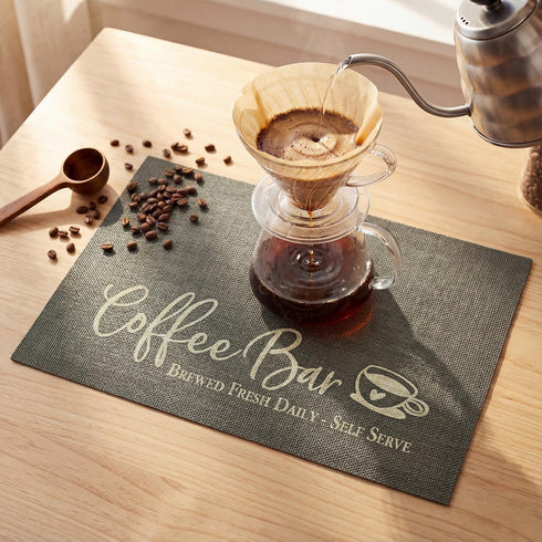 Set 2, Artoid Mode Coffee Bar Mat of Plastic Vinyl Washable Woven Non-Slip Table Mats for Coffee Machine Decor,Dark