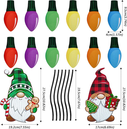 Christmas Reflective Car Magnets, 20PCS Magnet Stickers Set with Gnomes and Colorful Bulb Lights