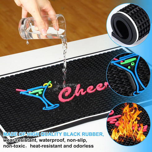 Zhehao Cheers Bar Mat for Bartending, 12 x 18 Inch Non-Slip Rubber Mat for Home Bar Countertop, Kitchen, Restaurants