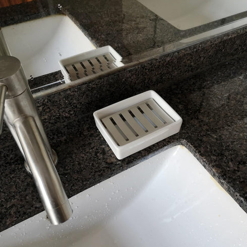 Ceramic Soap Dish - Stainless Steel Soap Holder for Bathroom and Shower, Double Layer Draining Soap Box