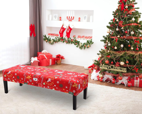 YISUN Christmas Dining Bench Covers, Stretch Printed Christmas Bench Covers, Anti-Dust Removable Bench Slipcover