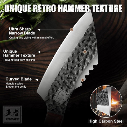 ENOKING Chef's Knife - 6.1" Viking Knife with Sheath for Fish Meat Cutting, Full Tang Butcher Knife for Kitchen Camping