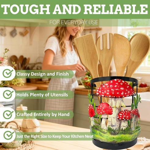 Countertop, Counter Taesun Mushroom Utensil Holder, Mushroom Kitchen Decor Utensil Organizer for Farmhouse Metal
