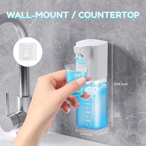 Minwiier 18.6 oz/550mL 4Mode (1s/1.5s/1.8s/2.3s), 1200mAh (7000 IPX6, Automatic Mouthwash Dispenser for Bathroom - fl