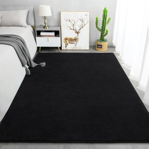 Keeko Soft Area Rugs for Bedroom Living Room, 2x3 Black Modern Low Pile Fluffy Small Rug Door Mat