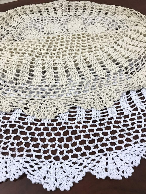 Hetao 100% 35 Inch Cotton Handmade Crochet Round Tablecloth Doilies Lace Table Covers,Beige