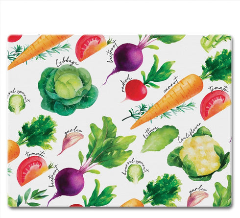 CounterArt Delicious Veggies 3mm Heat Tolerant Tempered Glass Cutting Board 10” x 8”, Dishwasher Safe, Manufactured in