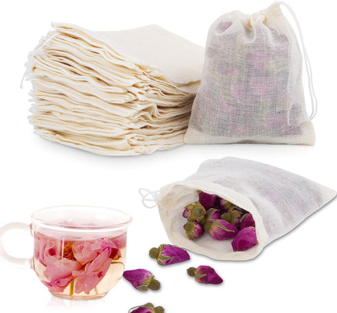 50Pcs Cotton Muslin Bags, 3.94 x 3.15 Inches Eco-friendly Drawstring Bags for Crafts, Teas, Soaps