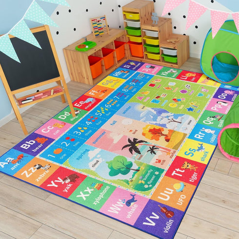 Macgace ABC Kids Rug for Playroom, 4x6 Washable Classroom Area Rugs, Toddler Educational