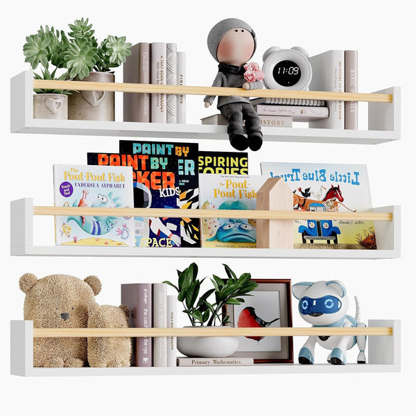 Fixwal Nursery Book Shelves, 23.6 Inch Floating Bookshelves for Wall Set of