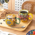 Set 6, 20 oz Henten Home Ceramic Coffee Mug of Colorful Coffee Cup with Handle, Boho Porcelian Mug for Cappuccino
