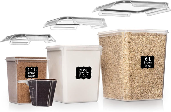Shazo Flour Sugar Storage Containers Set of 3 (6L, 2.9L, 1.1L) Large