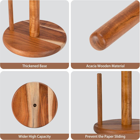 Countertop, Acacia Wood Paper Towel Holder Wooden Paper Towel Holder Thicken Base for Kitchen, Easy to Assemble