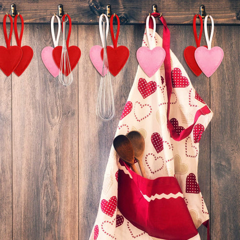 24 Pack Felt Heart Ornaments, Pink & Red Hanging Decorations for Christmas & Valentine's Day