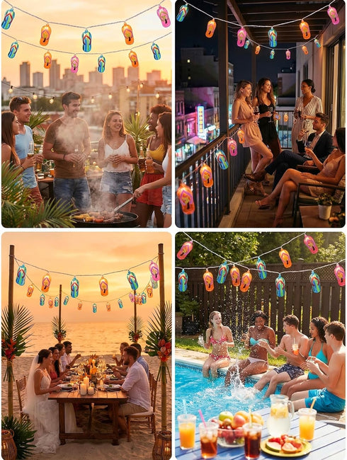 8.5Ft 10 Summer Multicolor Beach Flip Flop String Lights, Beach Themed Outdoor Party Lights with Multicolor Slipper