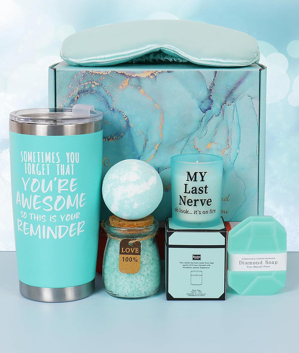 Birthday Gifts for Women Mom - Christmas Gifts - Relaxing Spa Gift Basket - Appreciation Gift for Her - Tumbler Candle