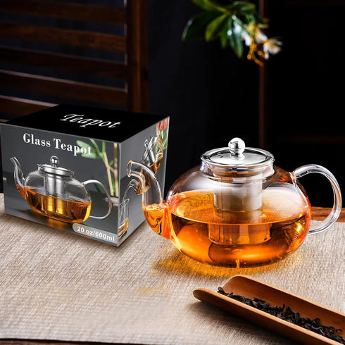 PARACITY 40 OZ Glass Teapot Stovetop, Borosilicate Clear Tea Kettle with Removable Stainless Steel Infuser