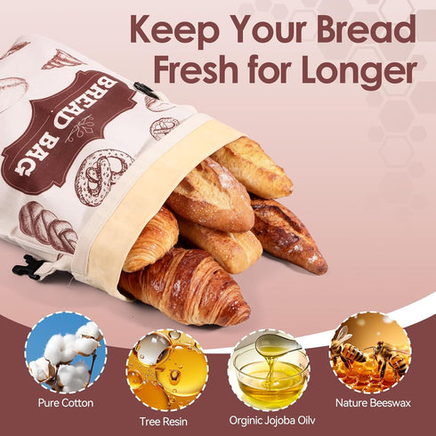 2 Pack- 17"13" Beeswax Bread BagsExtra Large Reusable Sourdough Bread Bags for Homemade Bread