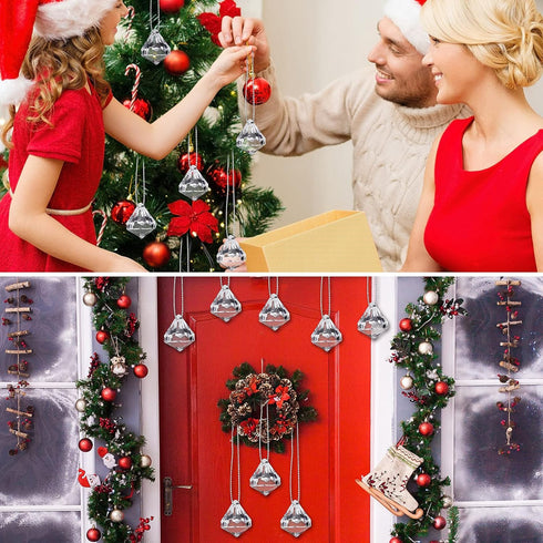 60 Pieces Acrylic Crystal Ball Christmas Tree Ornaments, Acrylic Diamond Pendants with Silver Thread for Decorations