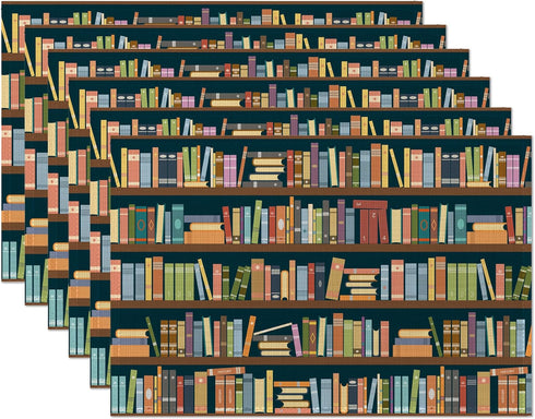 Bookshelf Placemats Set of 6,Library Book Place Mats Heat Resistant Washable Non-Slip
