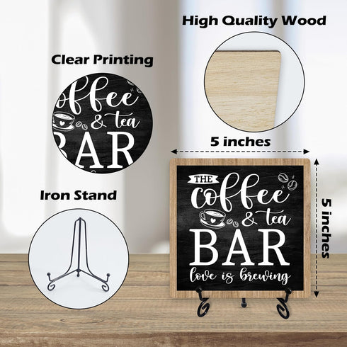 Farmhouse Coffee Bar Decor - Wooden Plaque Sign, Accessories & Must-Haves for Desk or Table for Coffee Lovers
