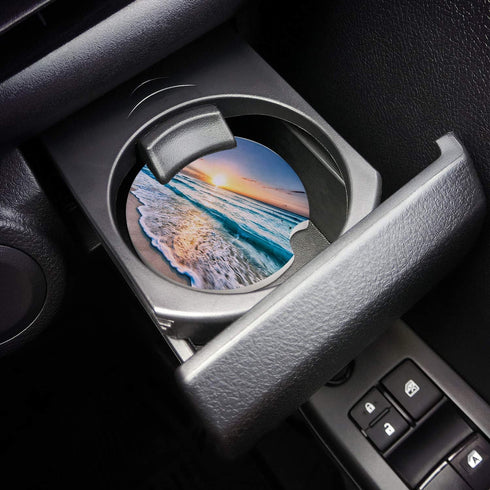 Small Car Coasters for Cup Holders - 2.65" Absorbent Ceramic Stone for Drinks, Ocean Theme Pattern