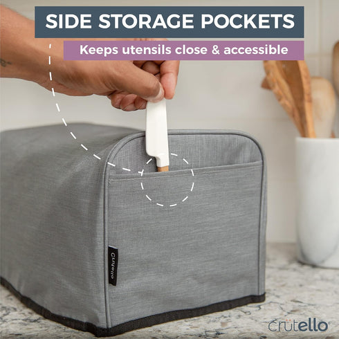 Crutello Toaster Cover for 4 Slice Long Slot Toaster with Storage Pockets, Small Appliance Dust Cover