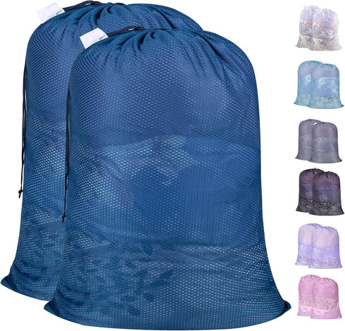 Extra Large Heavy Duty Mesh Laundry Bags with ID Tag, Locking Drawstring Closure - 2 Pack, 30 x 36 inches, Washable for