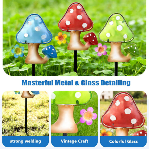 Set 3, 10, LEGIFO Garden Decor Mushroom Stakes of Metal & Glass Outdoor Mushroom Stake for Backyard Lawn Decor, Funny