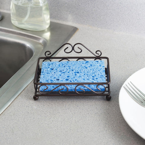 Home Basics Sponge Holder for Sink (Bronze) | Scroll Design Kitchen Sponge Holder with Open Structure and Raised Feet