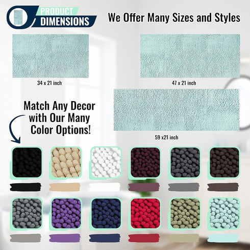 ITSOFT Plush Microfiber Non Slip Bath Rug, Absorbent Machine Washable Chenille Mat (Spa Blue, 14x22)